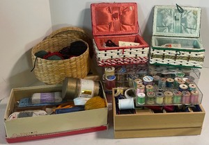 lot 22 image: Large Sewing Notion LOT - Buttons, Yarn, Thread, Baskets and More