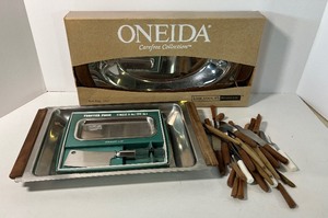 lot 24 image: Frontier Forge Cheese and Butter Set and Oneida Stainless Roll Tray