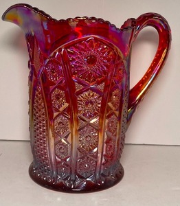 lot 32 image: Indiana Glass Sunset Carnival Glass Pitcher