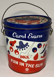 lot 41 image: Vintage Fun in the Sun Sand Pail by J.C. Penney Tin Litho by artist Carol Evans