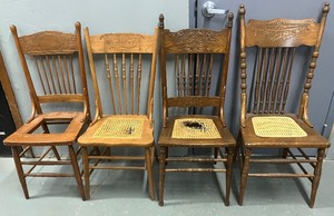 lot 46 image: Four Vintage Wood Cane Seat Chairs As Is