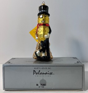 lot 55 image: Vintage Kurt Adler Polonaise Planters Peanuts Mr. Peanut Ornament Orignal Tag