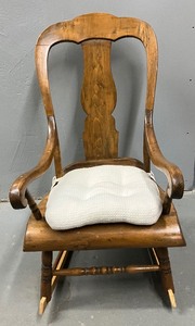 lot 57 image: Wooden Rocking Chair with Seat Cushion