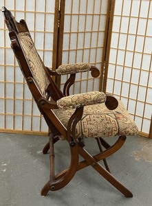 lot 68 image: Antique Victorian Military Campaign Folding Chair Eastlake Hard to Find