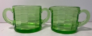 lot 82 image: Uranium Glass Sugar and Creamer Depression Glass