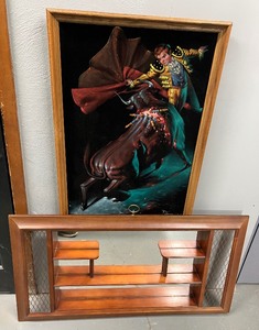 lot 91 image: Vintage Mid Century Shadow Box and Velvet Matador Painting