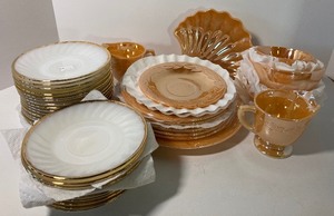 lot 95 image: Fire King Peach Luster and Swirl Dishes Large Lot