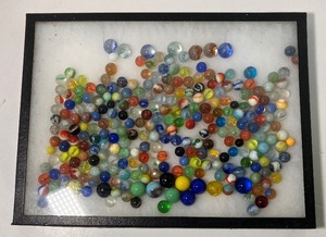 lot 102 image: Lot of Vintage Marbles and Display Case