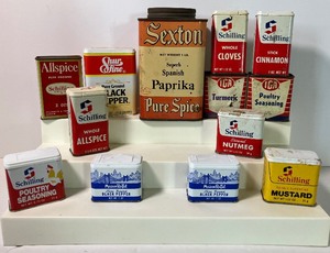 lot 137 image: Sexton Pure Spice Paprika Vintage Spice Tin and Lot of Spice Tins