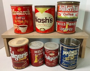 lot 139 image: AntiqueVintage Coffee Tins Lot of 8