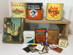 lot 157 image: Lot of Vintage Tobacco Tins and Matchbooks