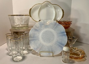 lot 169 image: McBeth Evans Translucent Depression Monex Sweetheart Plate and Glassware Lot