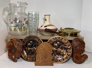 lot 180 image: Native American Decor and Hazel Atlas Pheasant Pitcher Betty Selby Indian Pottery