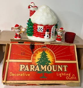lot 195 image: Vintage Lighted Ceramic Christmas House Vintage Colored Lights