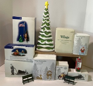 lot 214 image: Dept. 56 Accessories Dept 56 LIT DEER YARD DECOR, Ceramic Gingerbread Christmas Tree , Lit Ice Throne