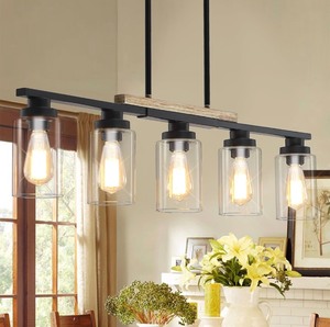 5-Light Glass Pendant Light Fixture -Black