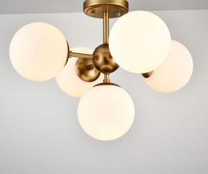 Diryzon Mid Century Modern 5-Light Semi Flush Ceiling Light -Milk GlassGold