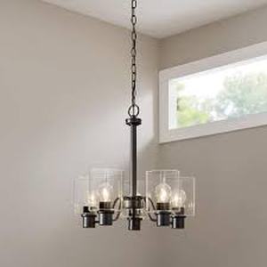 Hampton Bay Castleford 5-Light Satin Bronze Chandelier with Clear Glass Shades For Dining Rooms Customer Returns See Pictures