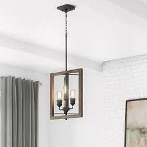 Home Decorators Collection Palermo Grove 14 in. 3-Light Gilded Iron Farmhouse Kitchen Pendant with Hand Painted Walnut Accents  Customer Returns See Pictures