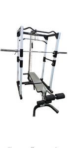 lot 1 image: Club Weider 565 Squat Cage with a bench and a 7ft 45LB Barbell ( Used)