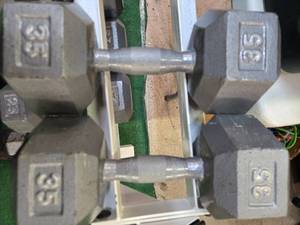 lot 12 image: Lot of a Pair 35LB Metal Dumbbells