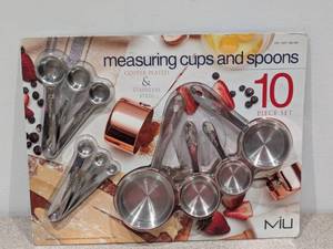 lot 70 image: BRAND NEW MIU 10PC. COPPER PLATED & STAINLESS STEEL MEASURING CUPS & SPOONS