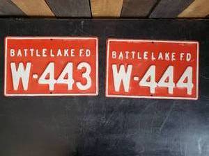 lot 5 image: 2 Embossed Retired Battle Lake FD Signs In great condition