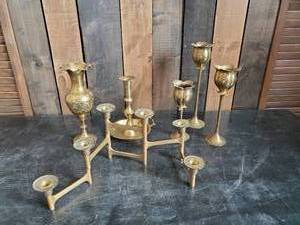 lot 27 image: Brass Lot of Candle Sconces Vases all In Solid good Condition