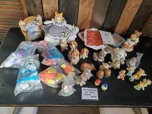 lot 54 image: Misc Lot of A lot of Various Items,  Adorable Bear Angles, Crochet Cat TP cover, New in Package Stuffed Toys and much more