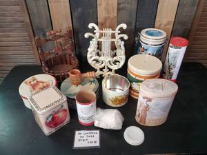 lot 58 image: Misc lot of Vintage Tins Nut Crackers Mixed Nut Holder and More