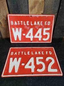 lot 96 image: 2 Retired Battle Lake FD Signs Embossed