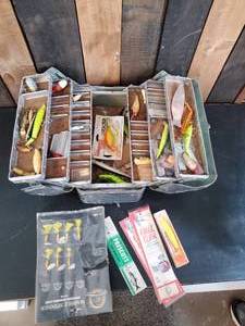 lot 102 image: Amazing Vintage Tackle box Filled with Various Tackle