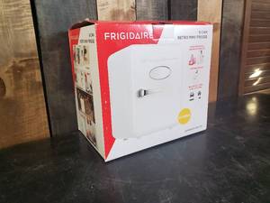 lot 110 image: New in Box never used Frigidare Mini Fridge Holds 6 Cans of Whatever Beverage you prefer