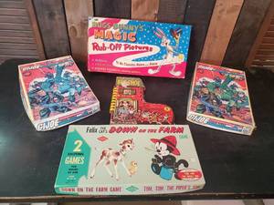 lot 121 image: Lot of Vintage Games Puzzles and Book G,I, Joe,  Felix the Cat,  Bugs Bunny and more