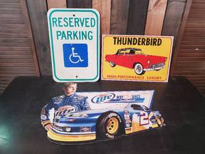lot 124 image: 3 Vintage Signs Thunderbird, Miller Lite and Reserved Parking