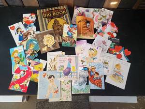 lot 135 image: Large Lot of Vintage 40s & 50s  Greeting Cards  And Vintage John Martins Big Book For Little Folk