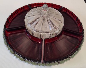 lot 79 image: Anchor Hocking Ruby Red Glass Serving PlatterRelish Tray
