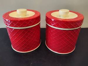lot 43 image: Red Basket Weave Canister Set