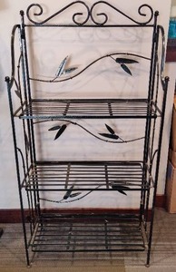 lot 41 image: Wrought Iron Three-Shelf Bakers Rack
