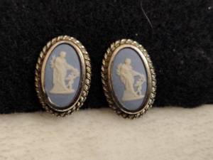 lot 106 image: Rainbow Sterling Silver Blue Cameo Wedgewood Earrings
