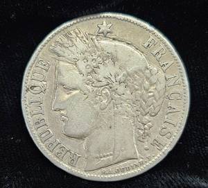 lot 7 image: Silver 1851 5 Francs Coin, 90% Silver