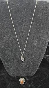 lot 9 image: Sterling Silver Ring, 18 Chain and Pendant with stones