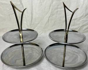 lot 51 image: Vintage Kromex 2-Tier Chrome Appetizer Tidbit Tray - Set of 2