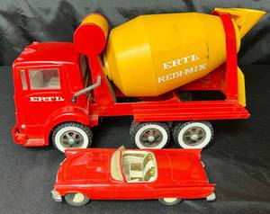lot 86 image: Vintage Ertl Red-Mix Cement Toy Truck and AMT 1957 Ford Thunderbird Convertible