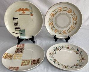 lot 41 image: Vintage Red Wing Pottery Dinner Plates - Granada 10.25, Tip Toe 11, Daisy Chain 10.25 and Hearthside 11