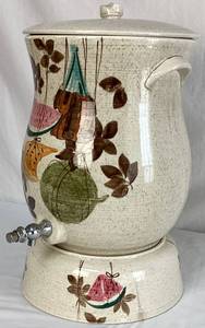 lot 40 image: Vintage Red Wing Pottery Tampico Samovar Water Cooler with Stand (can be used as salad serving bowl)