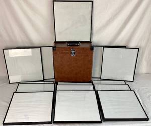 lot 85 image: 15 LP Vinyl Record Album Frames and Vintage Record Carrying Case