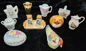 lot 114 image: Miniatures Collection - Salt and Pepper, Egg, Vase and Basket
