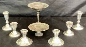 Sterling Silver Collection of Weighted Candlesticks and Weighted Dishes