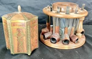 Vintage Tobacco Pipe Stand with Built in Humidor & Pipes plus German Humidor